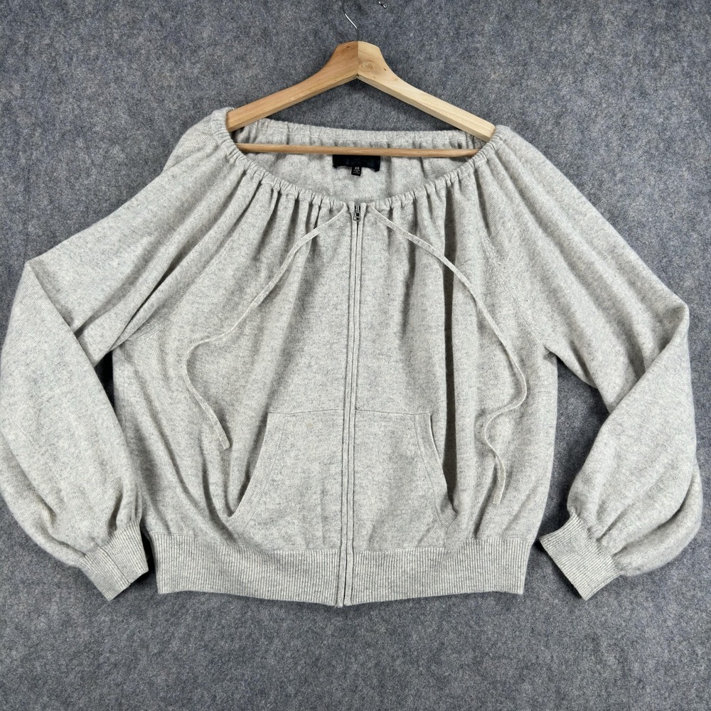 Nili Lotan Sweater Womens XS Gray 100% Cashmere Full Zip Balloon Sleeve Knit